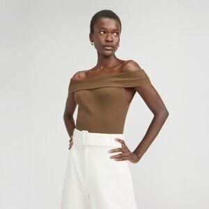 Everlane The Ribbed Cotton Off The Shoulder Top in Toasted Coconut - sz XS